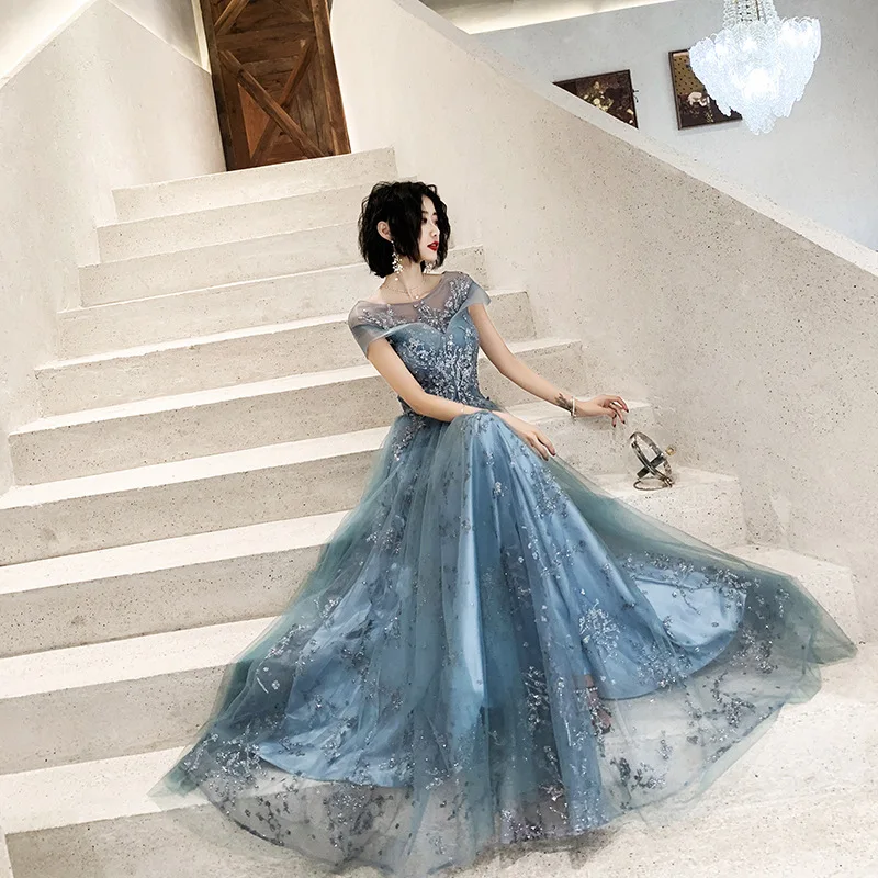 Sequin applique evening dress