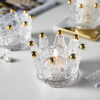 

Crown Glass Candleholder Creative Mosaic Candle Cup Household Romantic Candlelight Dinner Projects Decoration