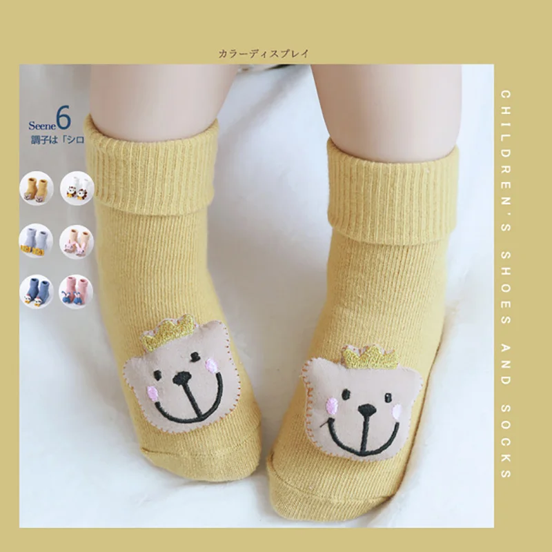SLKMSWMDJ/осенне-зимние хлопковые новые детские Носки с рисунком куклы милые Нескользящие носки-тапочки для малышей 0-3 лет
