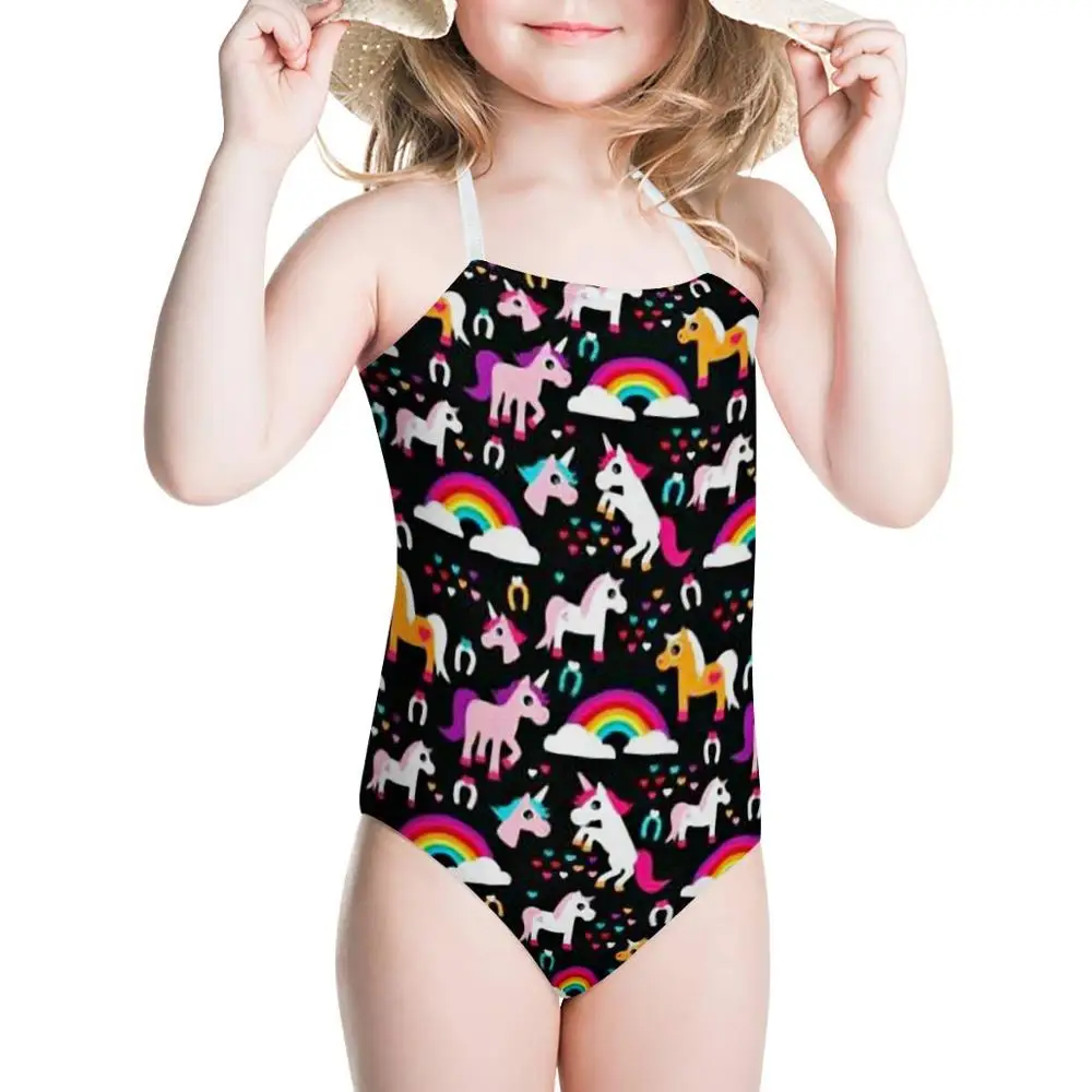 

HYCOOL Cute Heart Shaped Rainbow Pony Unicorn Horse Print Kids Swimwear One Piece Suits for Teen Girl Children Bathing Suits