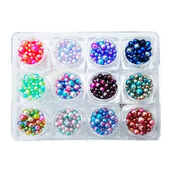 

1 Box 12 Colors Charms Gradient Pearls Round Shiny 3D Nail Art Beads Crafts DIY Decorations