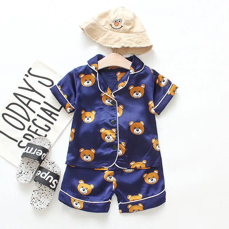 

Baby Girls Pajamas Short Sleeve Children's Sleepwear Set Silk Pajamas Suit Inafnt Boys Pyjamas Sets for Kids Tracksuit Set
