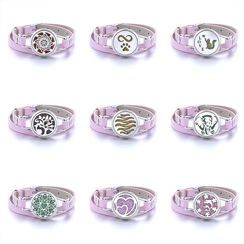 Розовый кожаный браслет для ароматерапии эфирное масло диффузор медальон из