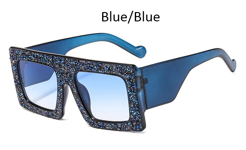 Blue Blue Роскошные квадратные негабаритные солнцезащитные очки с кристаллами Женские Ретро винтажные брендовые дизайнерские градиентные солнцезащитные очки для женщин женские очки UV4 - Lenses Color: Blue Blue