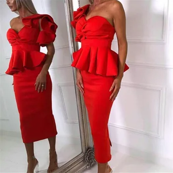 

Yesexy 2020 Sexy Solid Color Ruffles Strapless 2pcs Women Set Backless Off Shoulder Lady Office Women Midi Dresses Set VR19657