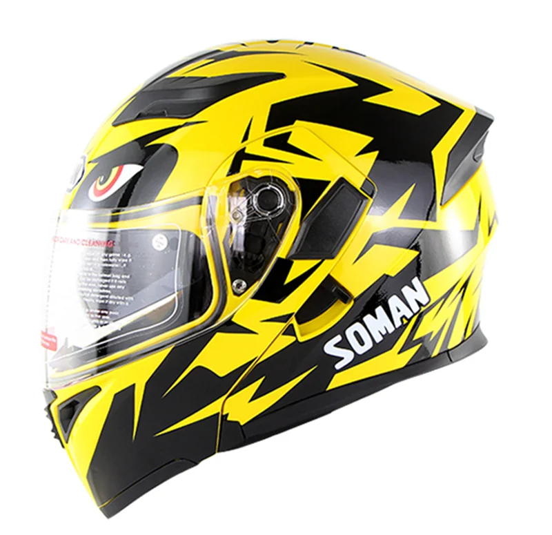 Yellow Soman стиль мото rcycle шлем полное лицо черный зеленый флип-ап шлемы мото велосипед 3/4 открытый лицо caoco moto capacete de moto ciclet - Цвет: Yellow