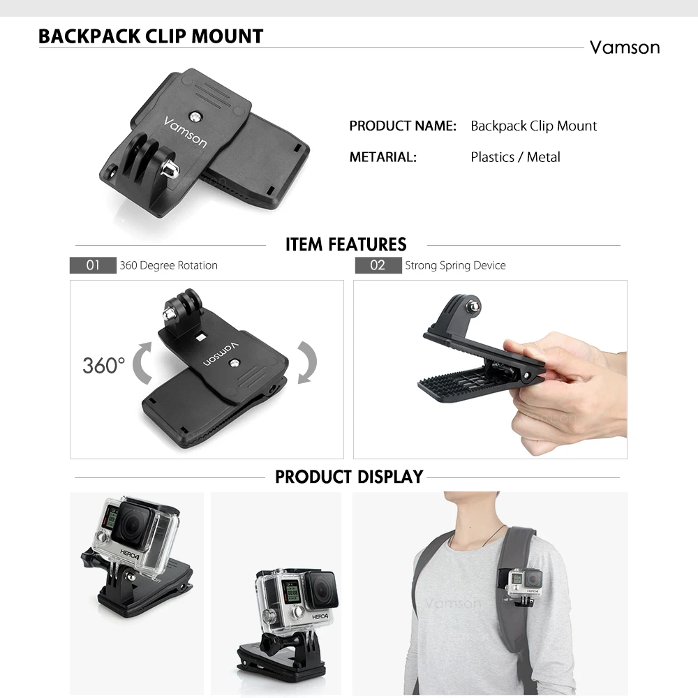 Vamson для GoPro аксессуары наборы водонепроницаемый корпус чехол штатив крепление велосипедный зажим для Gopro Hero 8 Черная Спортивная камера VS156