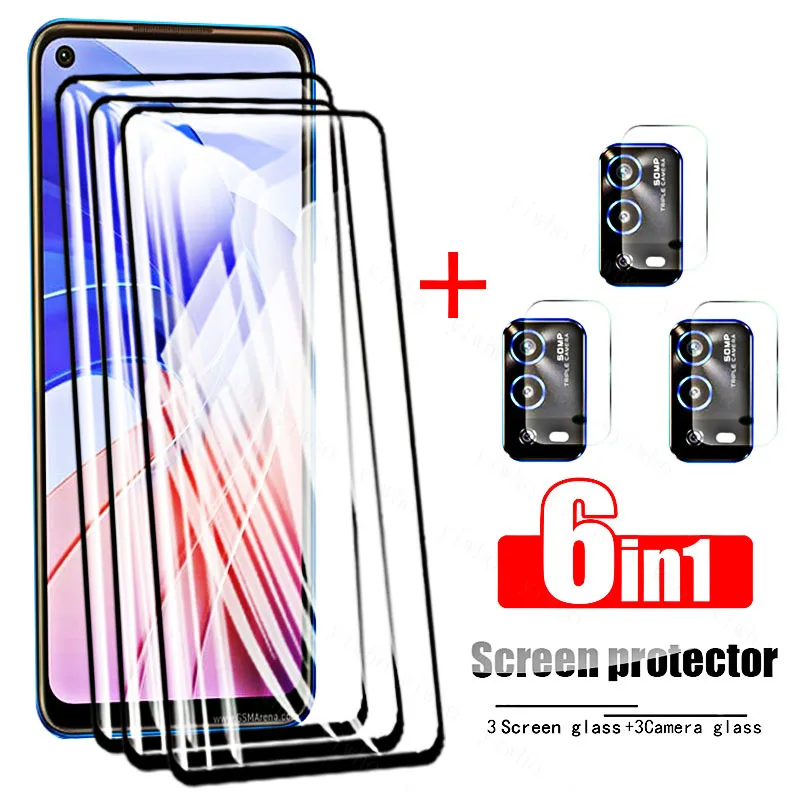 3PCS HD Tempered Glass Case on For Oppo A55 Screen Protector for OPPO A54 A74 A94 5G A15s A16 A95 A93 Protective Camera Lens | Мобильные