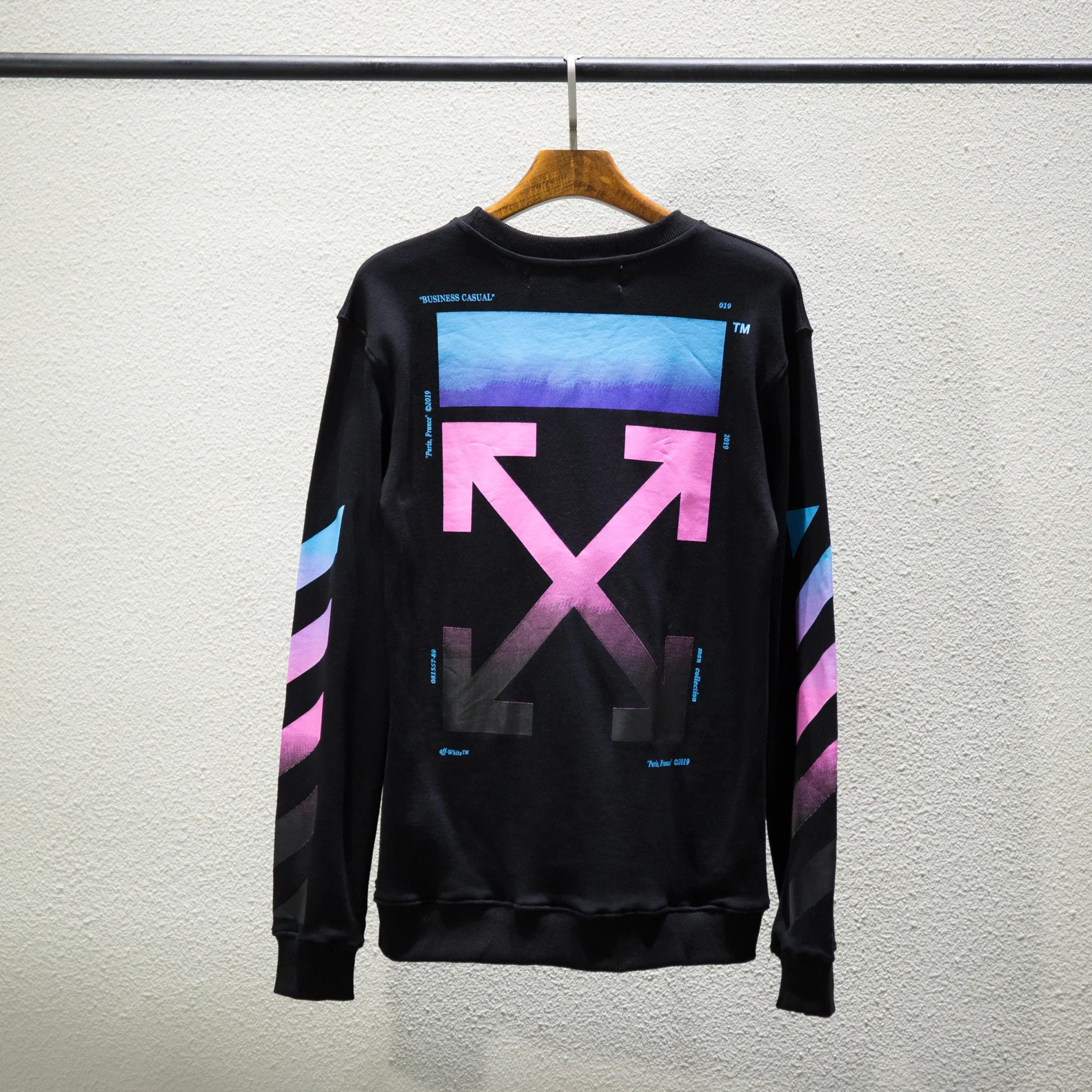 OFF-WHITE OW 19SS градиентная стрелка с круглым вырезом махровое кольцо пара свободная толстовка с круглым вырезом куртка