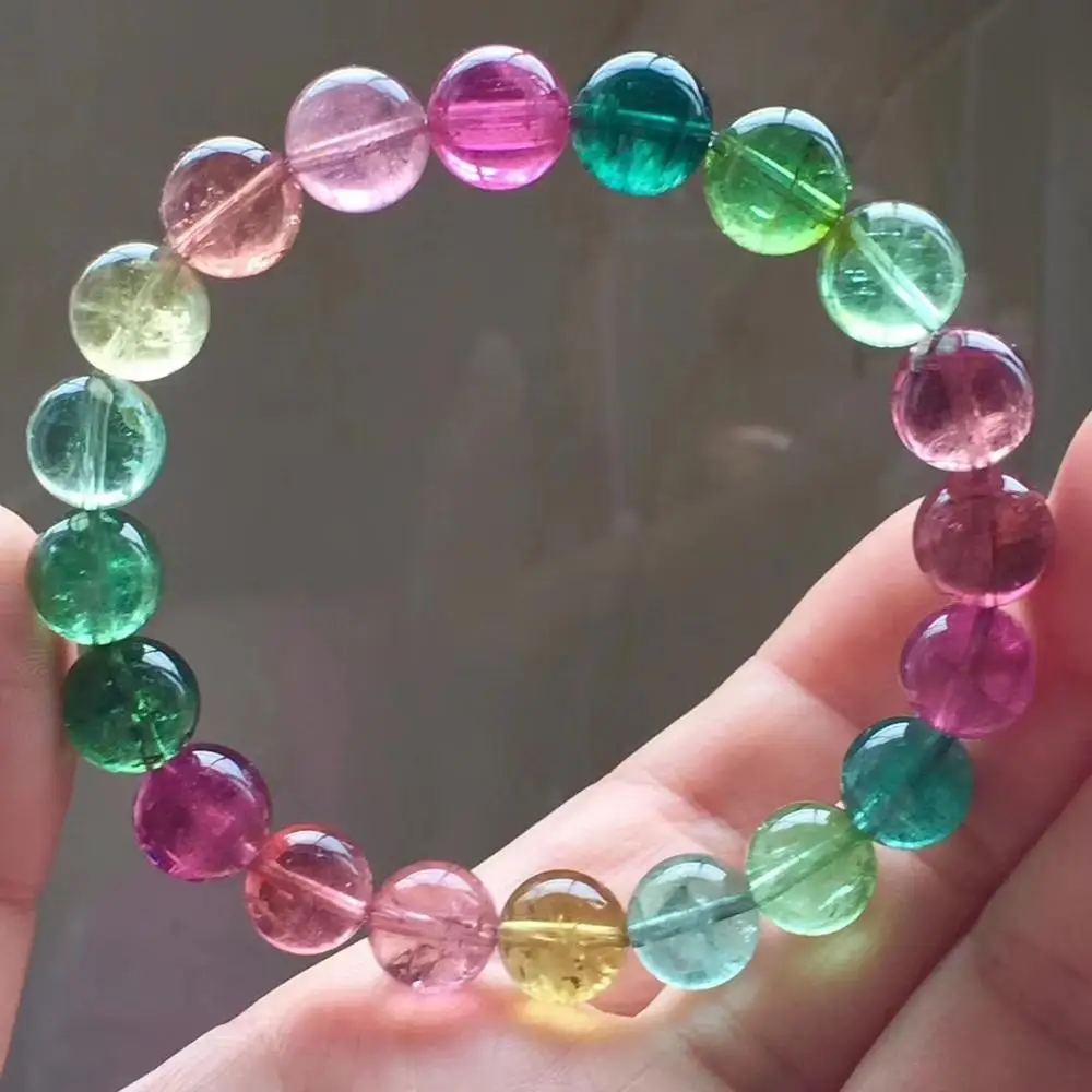 

Certificate Natural Colorful Tourmaline Clear Round Beads Bracelet 10.5mm Brazil Women Men Crystal Tourmaline AAAAAA