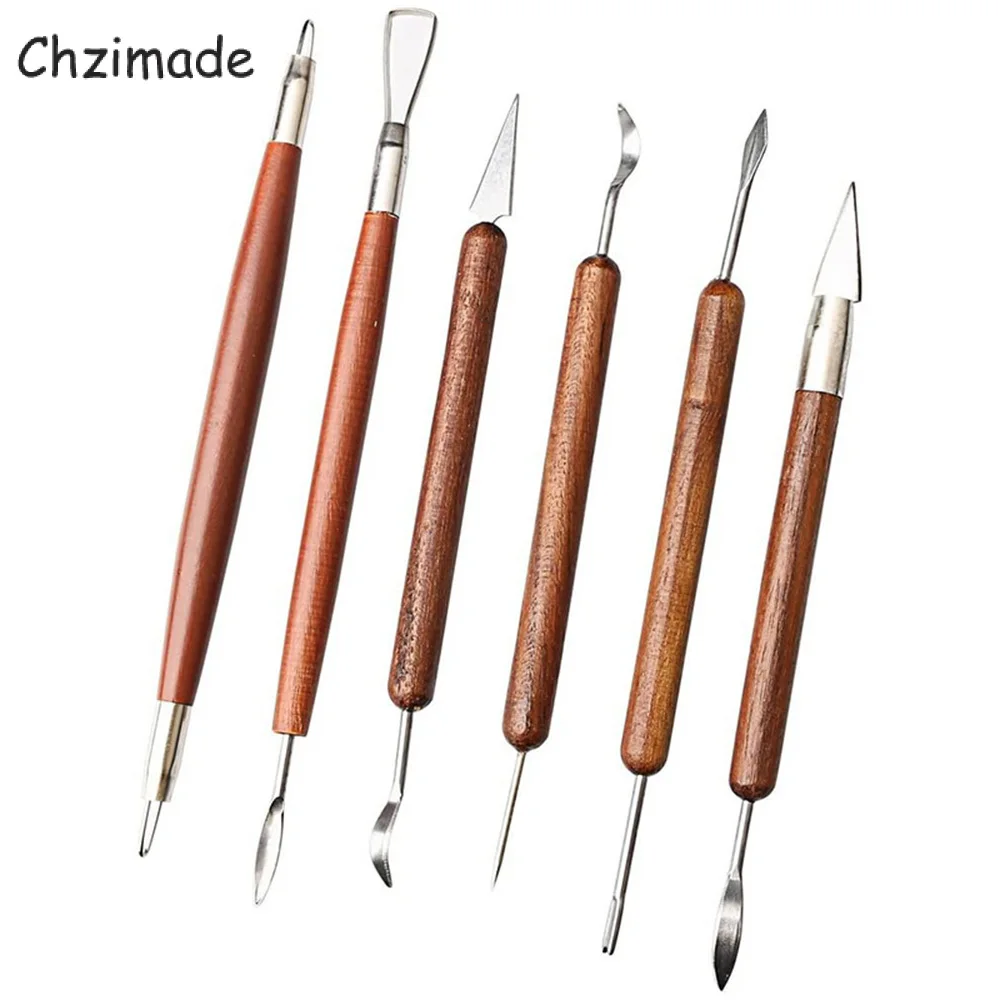 6pcs Clay Sculpting Wax Carving Pottery Tools Polymer Ceramic Modeling Tool Kits 