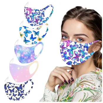

5pcs Ice Silk Mask Adult Butterfly Printed Masks Washable Breathable Facemask Reutilizable Protection Mondmasker Ear Hook Маска