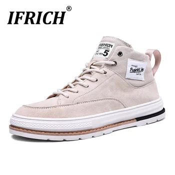 

Spring Fashion Men Sneakers High Top Leather Shoes For Mens Anti Slip Men Walking Footwear Designer Man Lace Up Sneakers