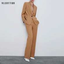 Осенние офисные женские брюки костюмы с одной пуговицей длинный рукав OL женские блейзеры куртки на молнии расклешенные брюки комплект из двух предметов