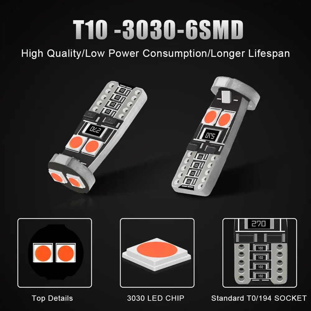 2x Canbus T10 W5W оранжевый светодиодный автомобильный светильник t10 Led белый 194 168 3030SMD