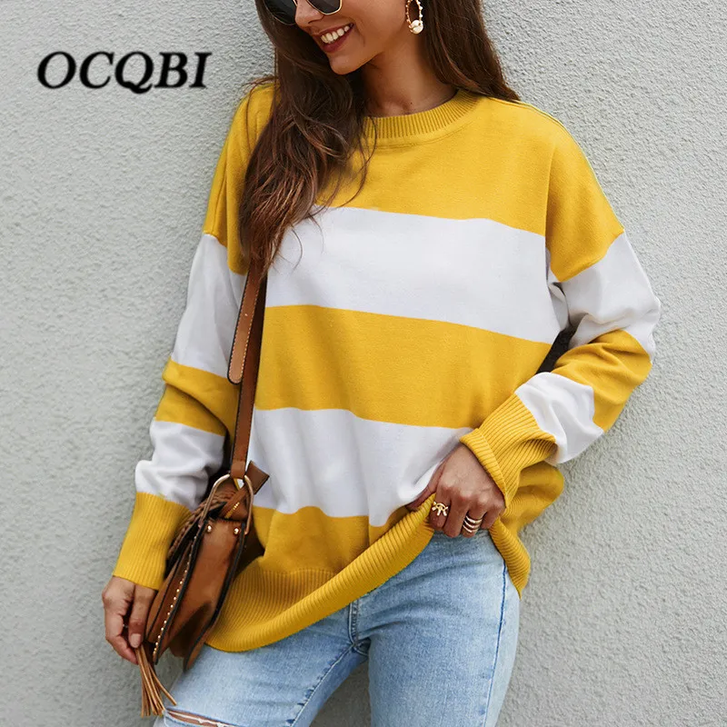 

2019 Women Summer T Shirts Korean Casual Striped Fashion Clothing Knitted Loose Sexy Long Sleeve Tops