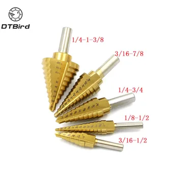 

5pcs / Set Titanium Straight Groove HSS Metal Step Drill Bit Hole Cutter Wood Cone Core Drilling Saw Power Drills Tool