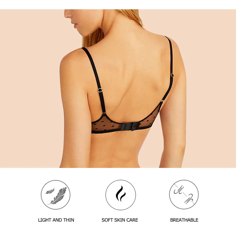 DERUILADY Mesh Patchwork Perspective Bra Sexy Lingerie Thin Breathable Wireless Bralette Fashion Seamless Bras For Women