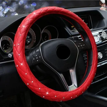 

Universal Steering Wheel Cover Handle Rhinestone Diamond Leather Steering Covers Fashion For Women Girls Car-styling Accessories