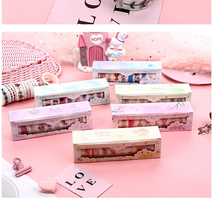 Gift Set Washi Tape 10 Volume Combination Creative Soft Pink GIRL'S Heart DIY Hand Account Base-Material Group
