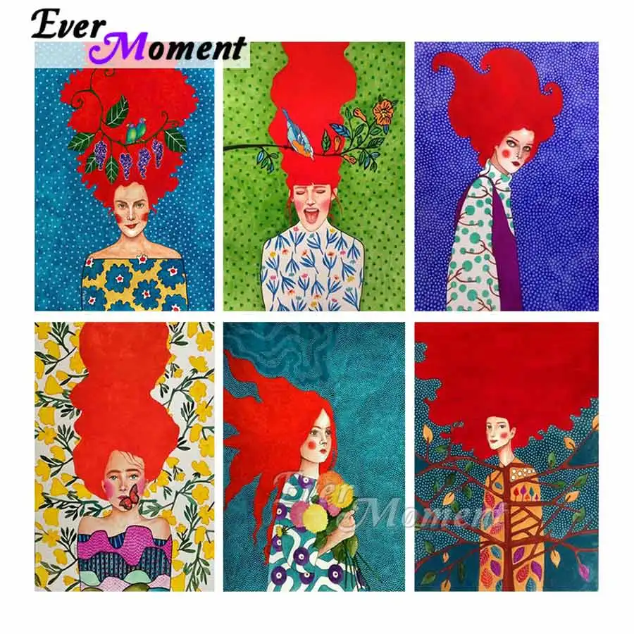 Алмазная живопись с длинными волосами черный и красный цвета | Дом сад