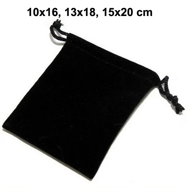 50 шт./лот 10x16 13x18 15x20 см черные бархатные мешочки на шнурке для ювелирных изделий