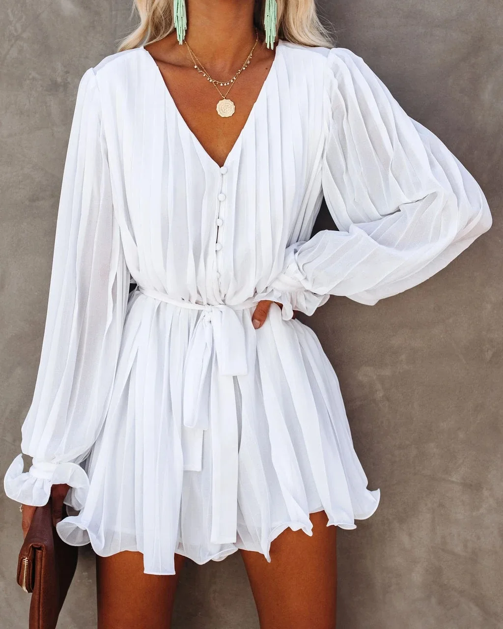 High Quality Chiffon Bikini Cover-ups Sexy V-neck Self Belted Summer Dress White Tunic Women Beach Wear Swim Suit Cover Up A396