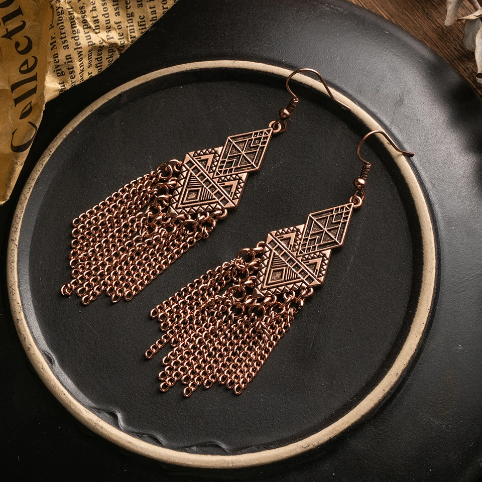Boho золотые серьги для женщин, женские винтажные этнические Висячие висячие серьги, индийские серьги, массивные ювелирные изделия