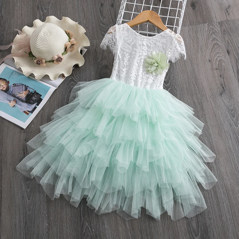 Кружевное платье-пачка для торжественных мероприятий; летнее праздничное платье принцессы с цветочным рисунком; Одежда для девочек; торжественные Свадебные платья для девочек