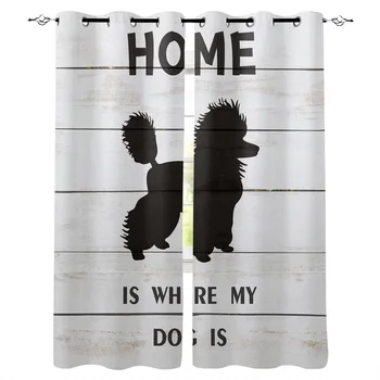 

Poodle Board Home Where My Dog Window Curtains Living Room Kitchen Curtains for Bedroom Left and Right Biparting Open Curtains