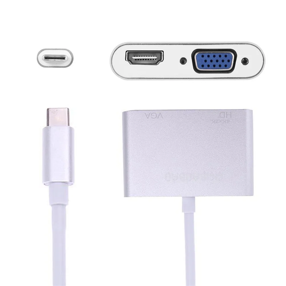 Кабель USB-C к HDMI VGA адаптер, 2 в 1 USB 3,1 type C к VGA HDMI 4K конвертер UHD адаптер двойной чехол для ноутбука ПК кабель-L1105 - Цвет: SL