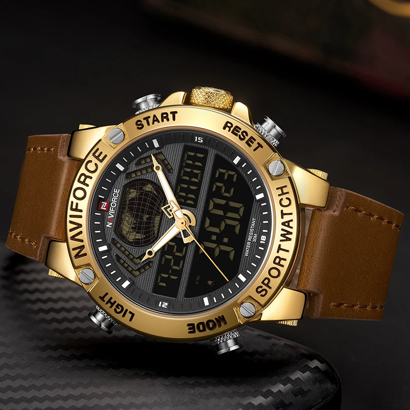 Новинка NAVIFORCE мужские модные спортивные часы мужские кожаные водонепроницаемые мужские кварцевые часы Дата светодиодный аналоговые Мужские часы Relogio Masculino