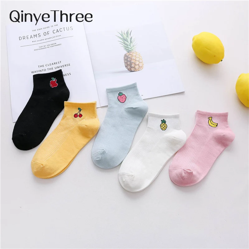 

new spring summer art fresh fruit boat socks white comfortable cotton socks dropship