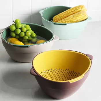 

Double-Layer Drain Basket Vegetable Washing Artifact Multifunctional Kitchen Color-Matching Fruit And Vegetable Sink Round