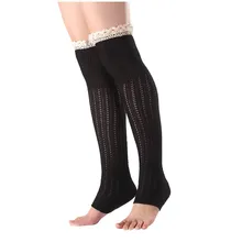 Женские кружевные выдалбливают шерстяные пряжа длинные ноги деформации трикотажные сапоги крышка носки