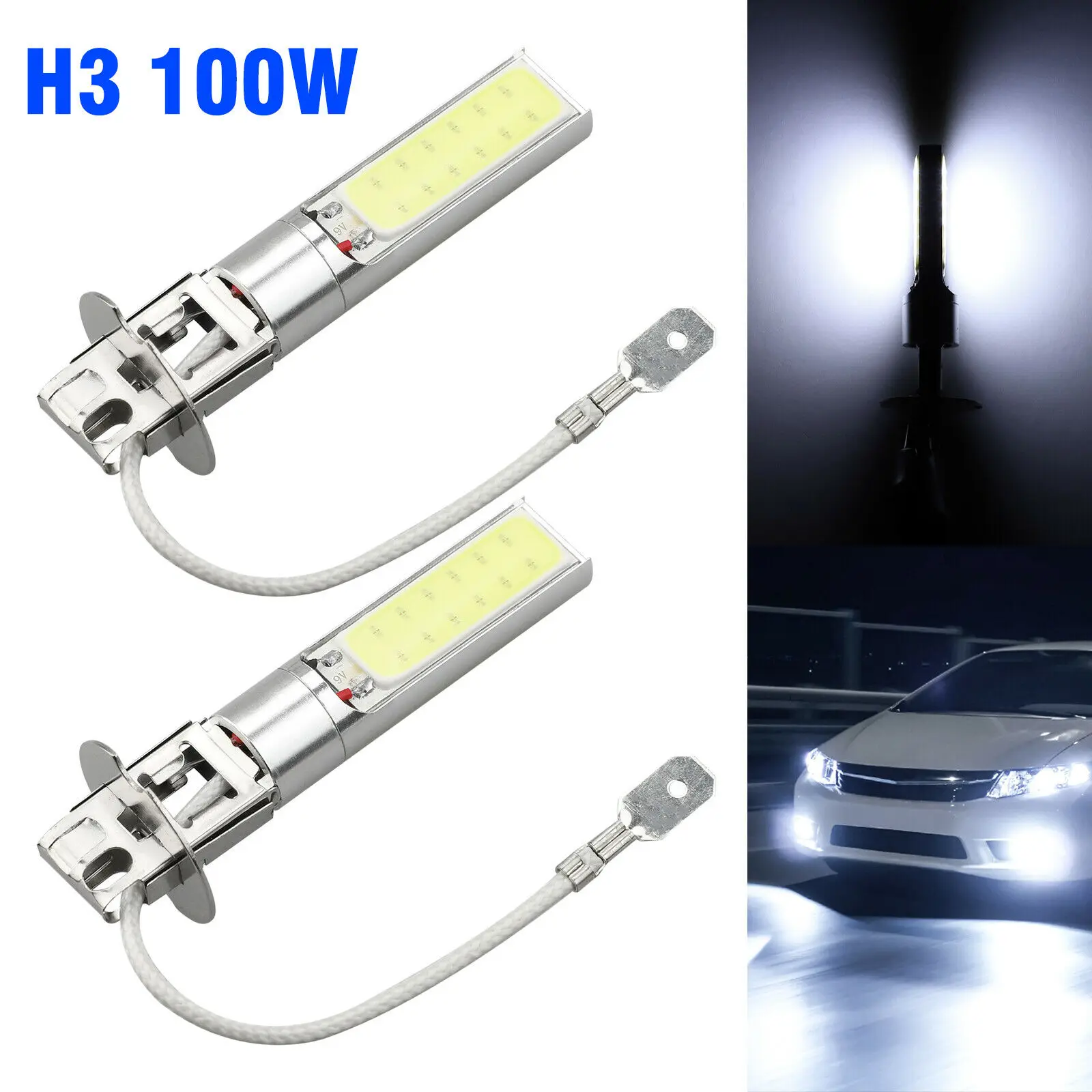 Bombillas de luz antiniebla para coche, lámpara de conducción con Chip COB 100 K, DRL, CC de alta potencia, 12V, color blanco, CREE, H3, 6000 W, 2 uds.