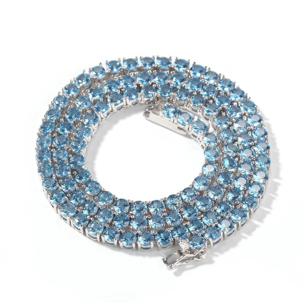 4mm Cubic Zircon Tennis Lovely Iced Out Hip Hop Mens Bling Bling Pnik Stone Tennis Necklace 18inch 20inch24inch