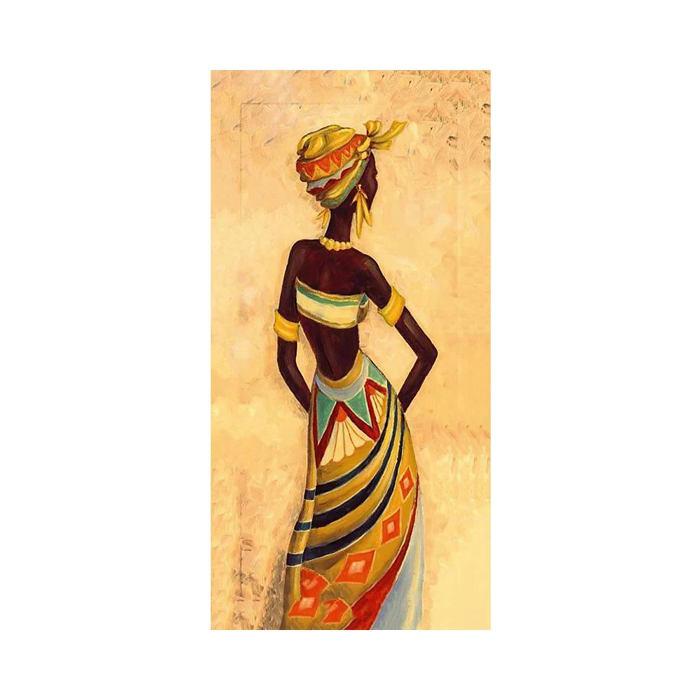 thumbnail image 1 of Pintura al óleo de una pieza de mujer africana sobre lienzo, imágenes de arte de pared abstracto de gran tamaño para sala de estar, decoración del hogar vintage, sin marco, 1 of 5
