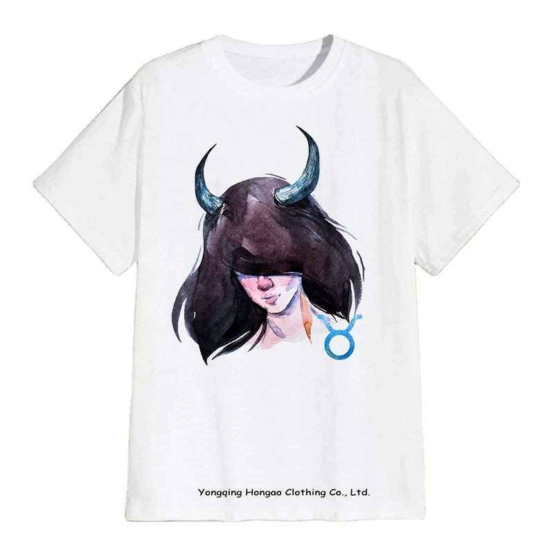 

Hot Selling Taurus Zodiac Sign Watercolor Illustration Women's T-Shirt100% Cotton Round Neck Women T Shirts Fashion