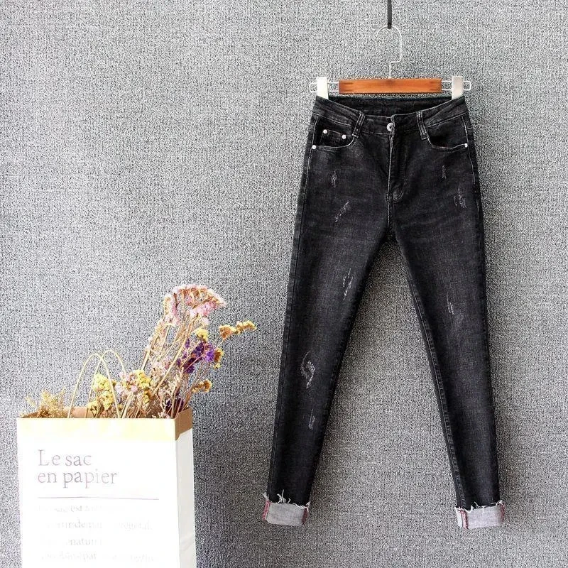 

New Women Jeans Autumn High Waist Resilience Casual Harem Pants Korean Fashion S-5XL Lace Up Elastic Waist Baggy Denim Trousers