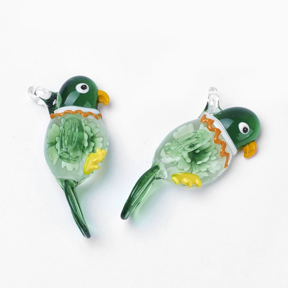 12pcs/box Parrot Handmade Lampwork Glass Pendants Inner Flower Mixed Color Gold Sand Heart Pendant for Necklace Jewelry Making