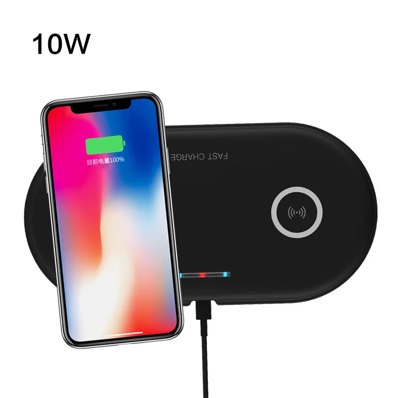 10W Black 10 Вт Быстрое беспроводное зарядное устройство Qi двойное Беспроводное зарядное устройство для iPhone 11 pro 8 XS Max samsung S10 Быстрое беспроводное зарядное устройство тонкая прокладка - Цвет: 10W Black