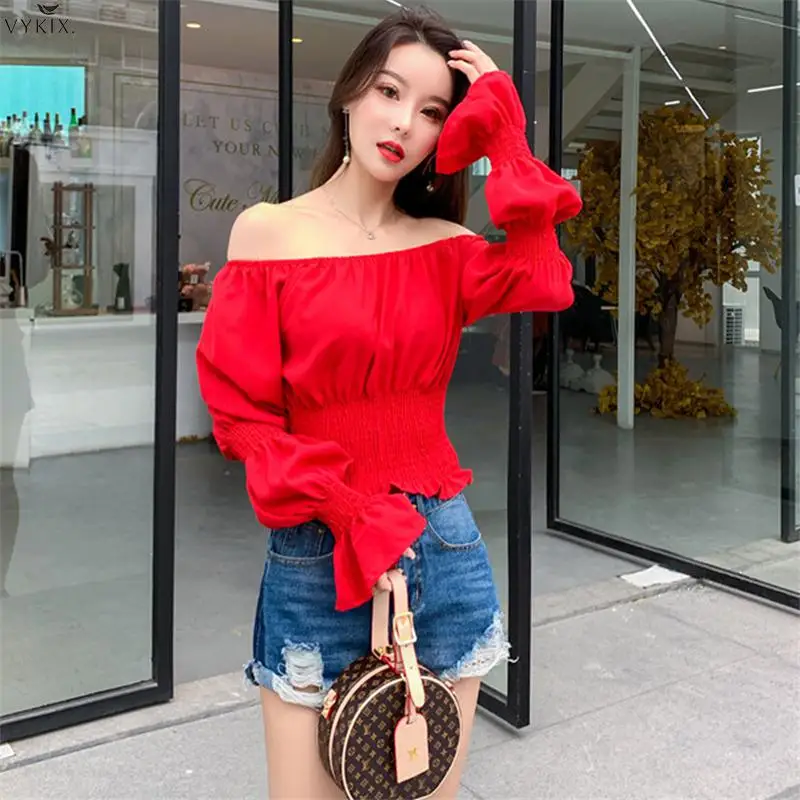 

Summer Women Tops Off Shoulder Top Long Sleeve Pullover Casual Blouse Clothes Shirt Loose Streetwear Dropshipping Bluzki Damskie