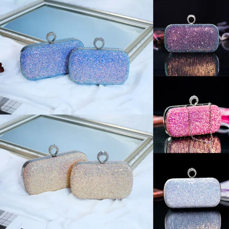  Women Sequin Glitter Evening Clutch Bag Ladies Sparkly Design Wedding Party Shiny Handbag Prom Crys - 4000232166175