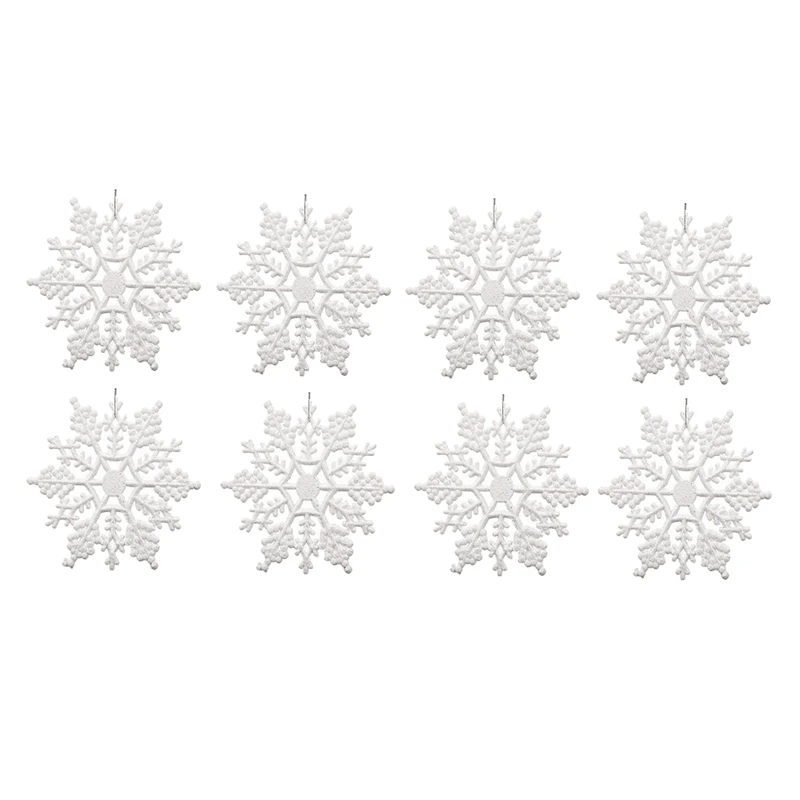 

24Pcs Plastic Snowflake Ornaments,Sparkling White Iridescent Glitter Snowflake Ornaments on String Hanger for Decorating,Craftin