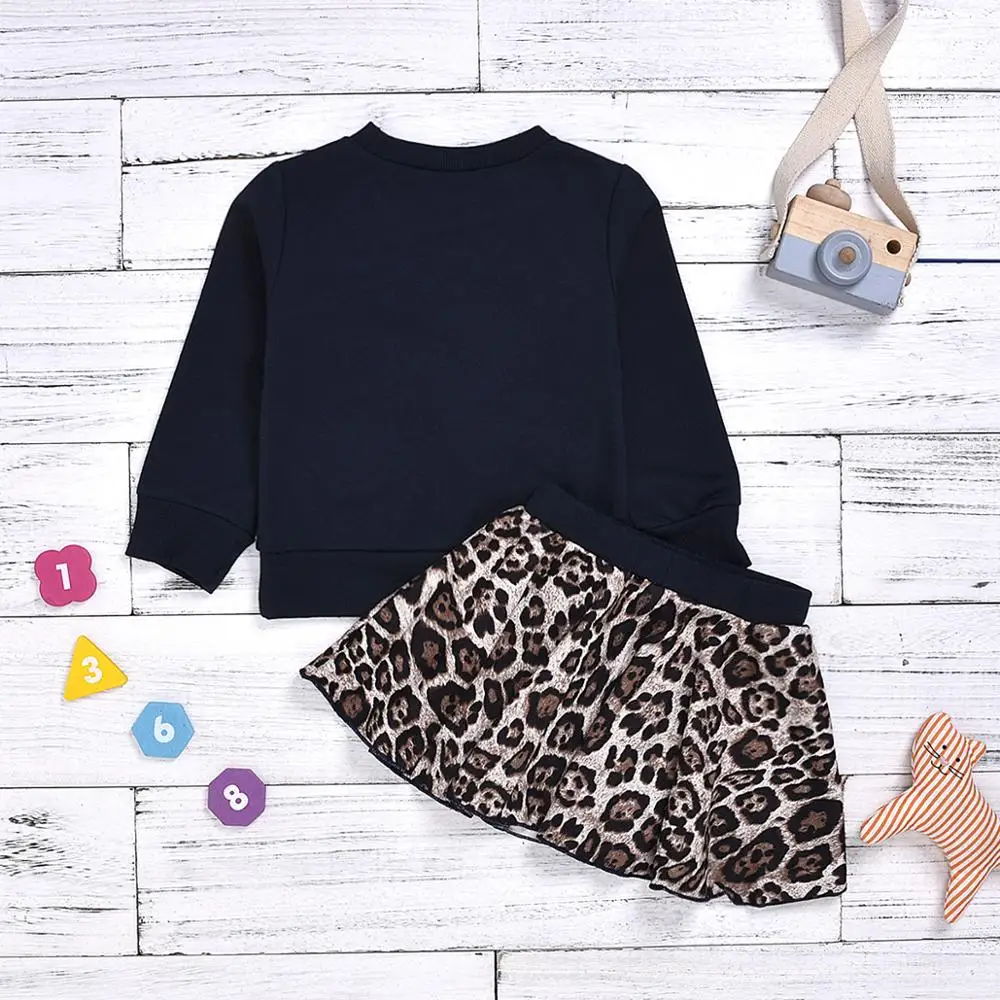 От 1 до 5 лет для маленьких девочек на День святого Валентина топ с длинными рукавами и аппликацией в виде сердца леопарда+ леопардовое платье комплект из 2 предметов