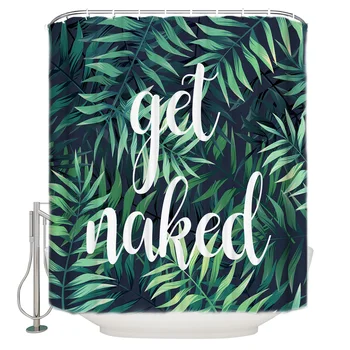 

Summer Green Tropical Leaves Text Bathroom Shower Curtain Home Decoration Bathroom Accessories Shower Curtain