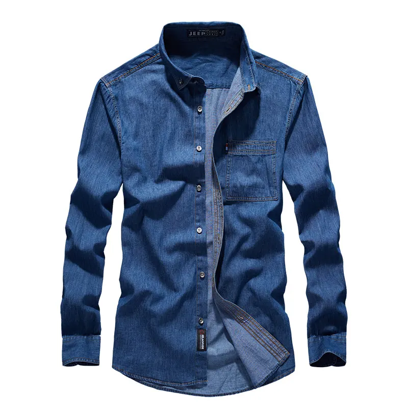 JEEP Spirit New Autumn Man Dress Denim Cotton Casual Shirts Solid Color Shirt Men Military Long-Sleeve High Quality Shirt