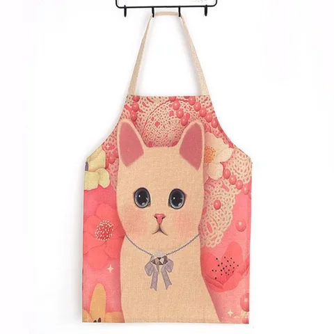 Cake and House Pattern Linen Apron Pink Cute Couple Apron Children's Painting Anti-fouling Apron Household Kitchen Apron