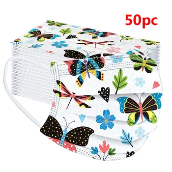 

50pc Adult's Butterfly Printed Mask Disposable Protective Face Masks Masque De Protection Mondmaskers Mascarilla Mujer Masques